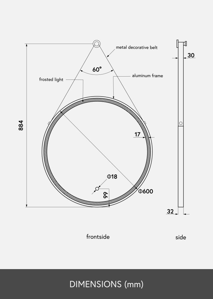 KAILA Zrkadlo Belt LED Zlatá 60 cm Ø