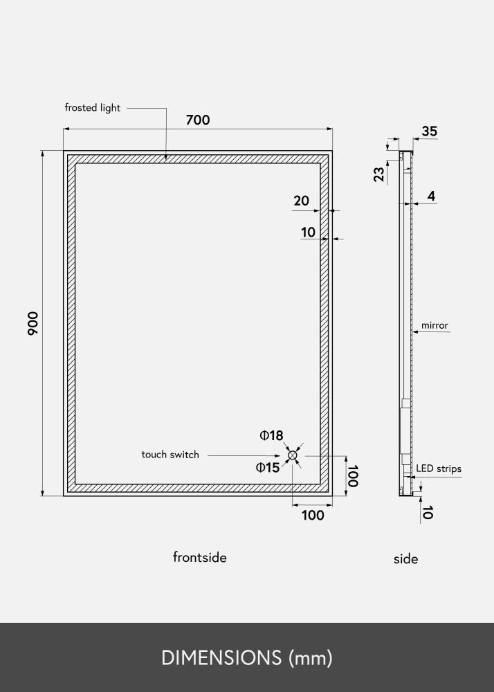 KAILA Zrkadlo Corners LED 70x90 cm