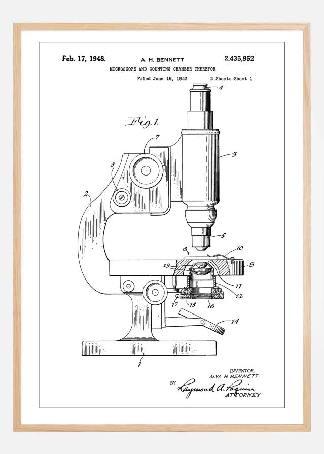 Patent Print - Microscope - White Plagát