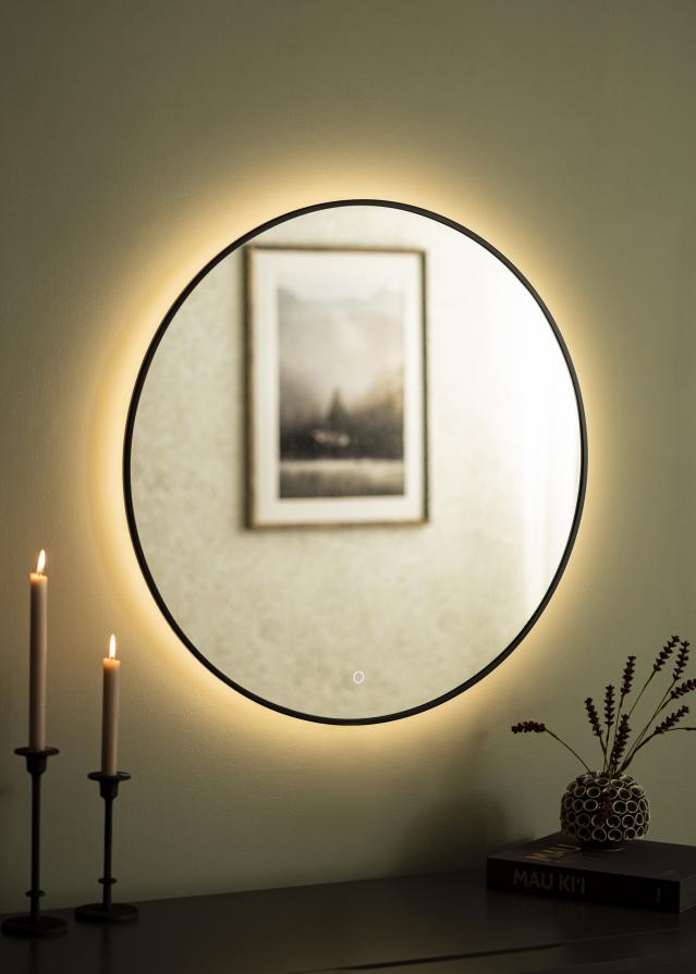 KAILA Zrkadlo Circle LED Cierna 80 cm Ø