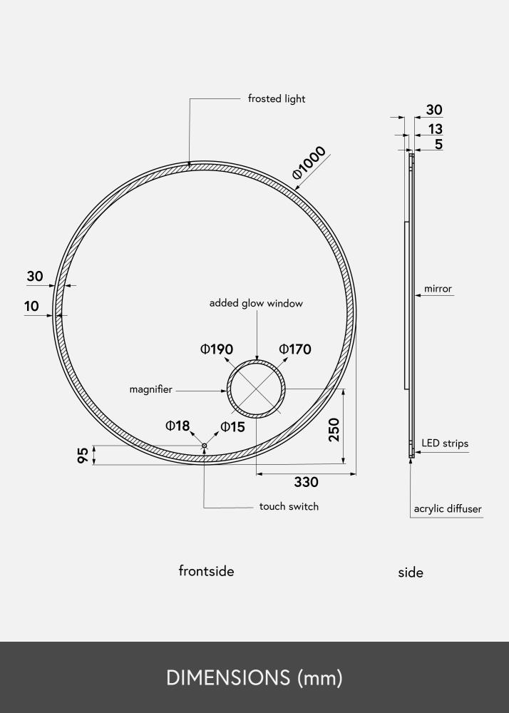 KAILA Zrkadlo Circular Magnifying LED 100 cm Ø