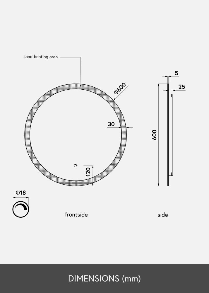 KAILA Zrkadlo Circular LED 60 cm Ø