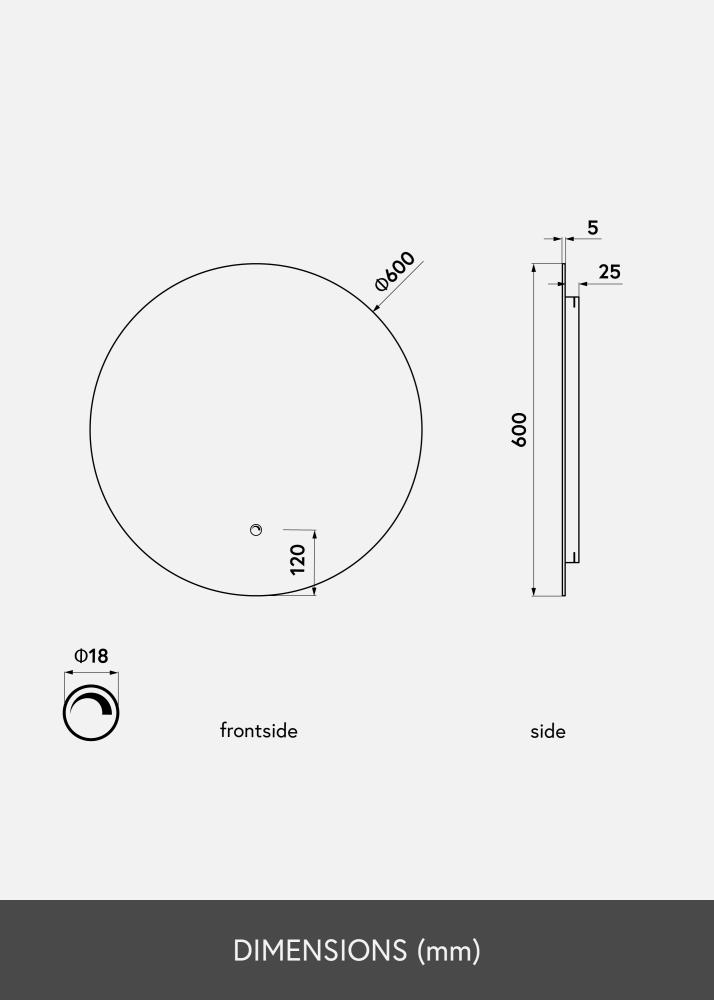 KAILA Zrkadlo LED 60 cm Ø