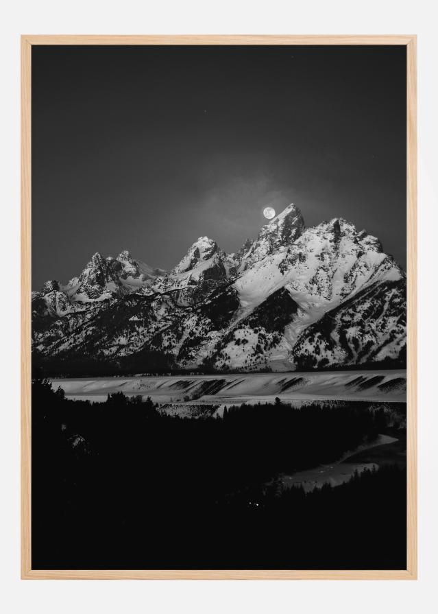 Full Moon Sets in the Teton Mountain Range Plagát