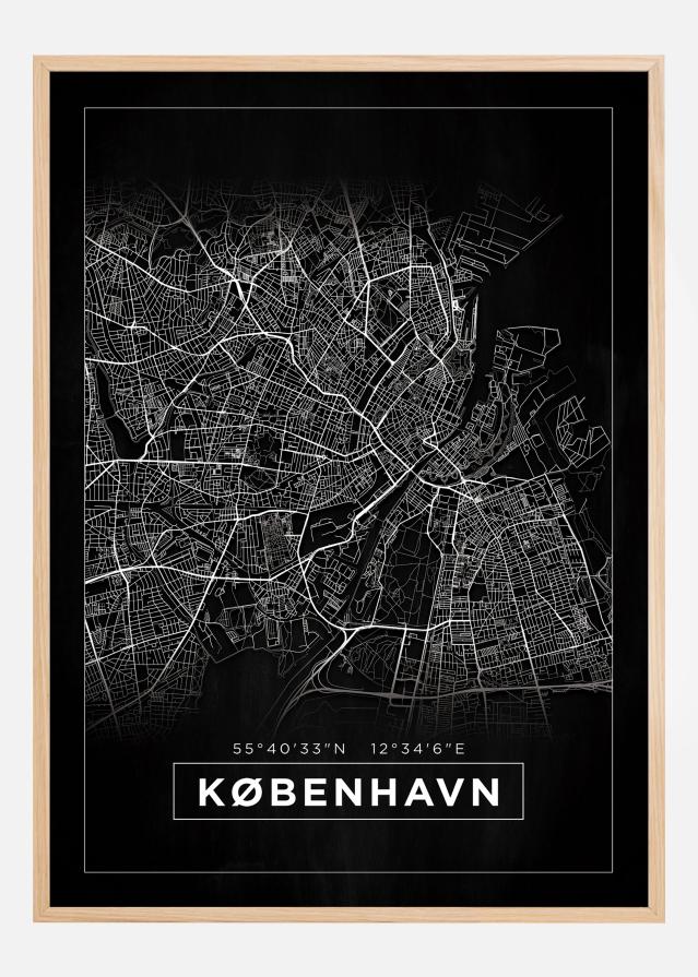 Mapa - København - Cierna Plagát