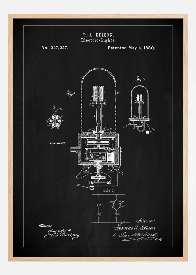 Patent Print - Edison Light - Black Plagát