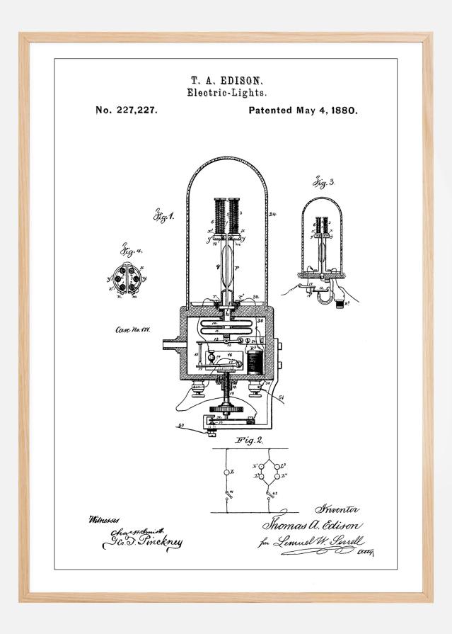 Patent Print - Edison Light - White Plagát