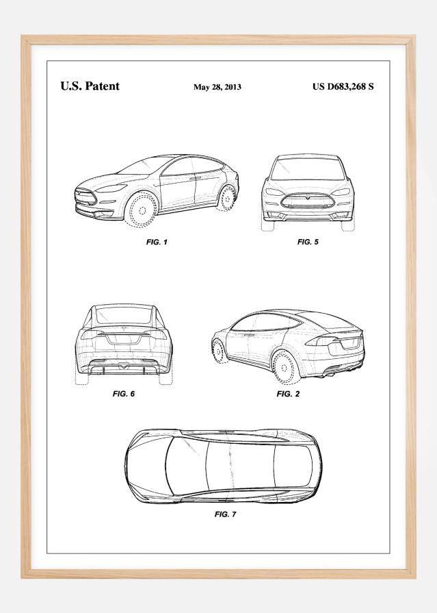 Patent Print - Tesla - White Plagát