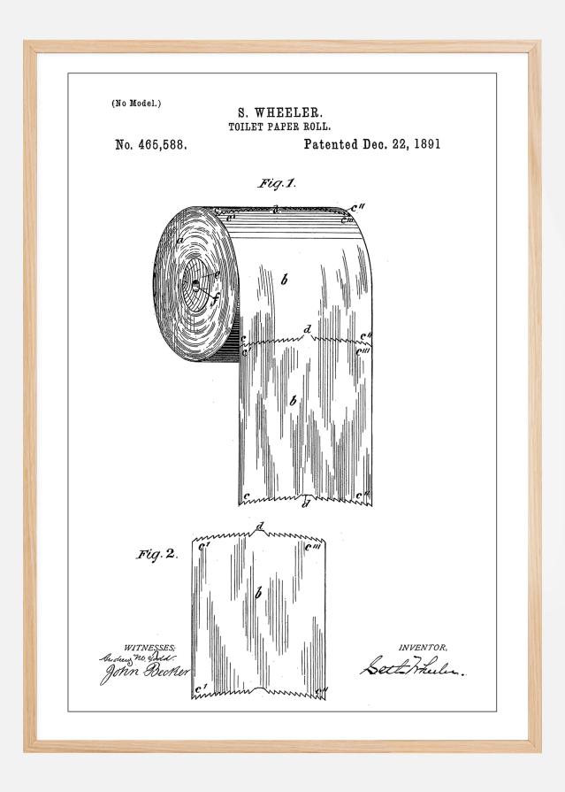 Patent Print - Toilet Paper Roll - White Plagát