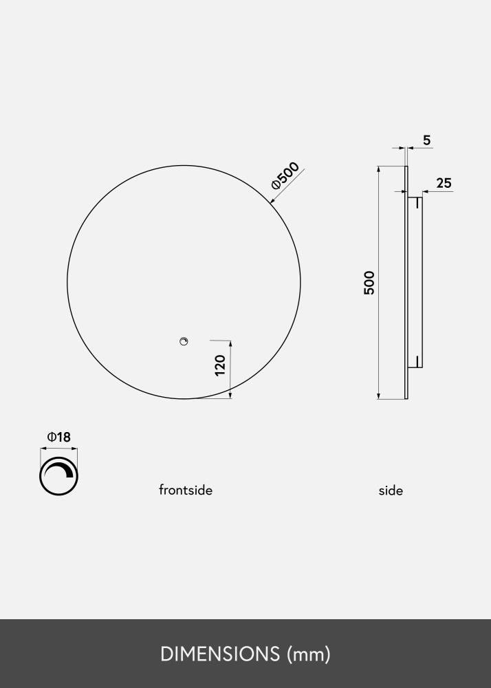 KAILA Zrkadlo LED 50 cm Ø