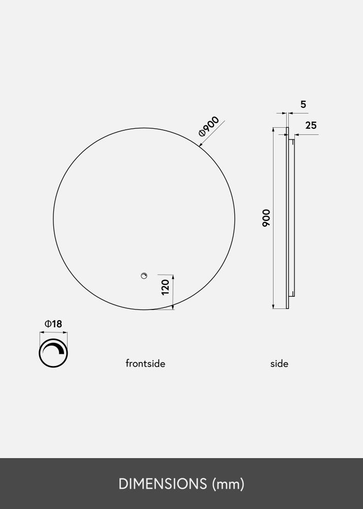 KAILA Zrkadlo LED 90 cm Ø