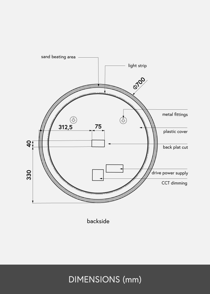 KAILA Zrkadlo Frost LED 70 cm Ø