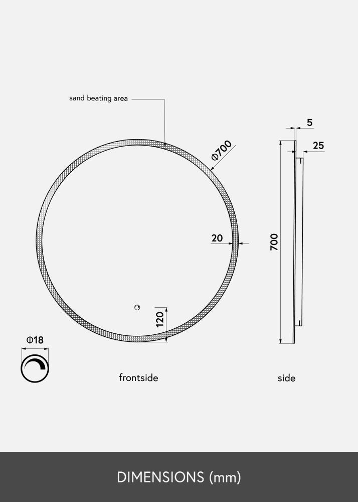 KAILA Zrkadlo Frost LED 70 cm Ø