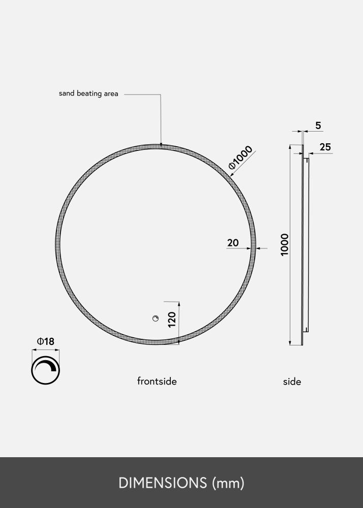 KAILA Zrkadlo Frost LED 100 cm Ø