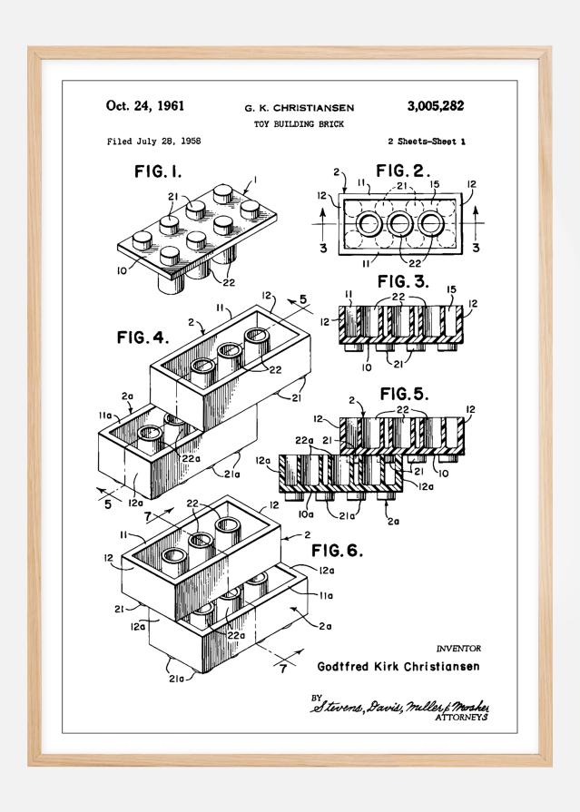 Patent Print - Lego Block I - White Plagát