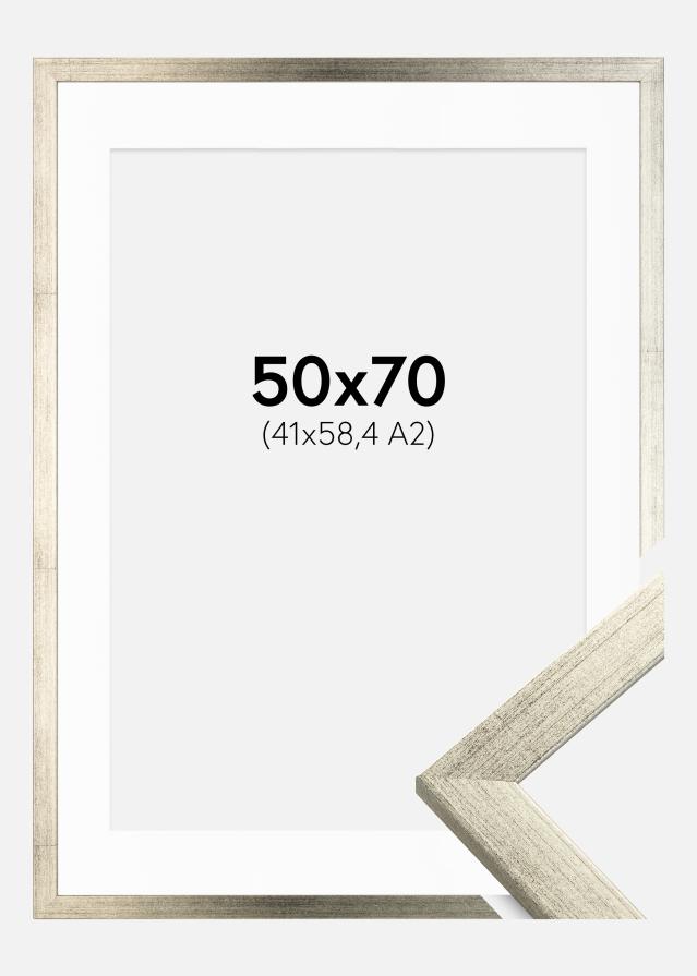 Rám Štýlová Strieborná 50x70 cm - Pasparta Biela 42x59,4 cm (A2)