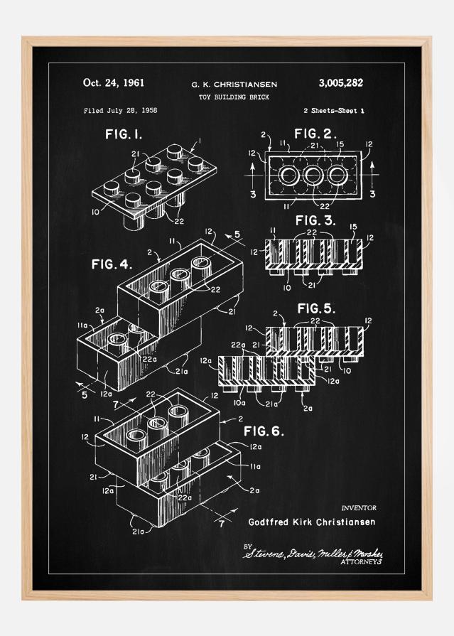 Patent Print - Lego Block I - Black Plagát