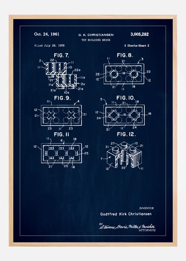 Patent Print - Lego Block II - Blue Plagát