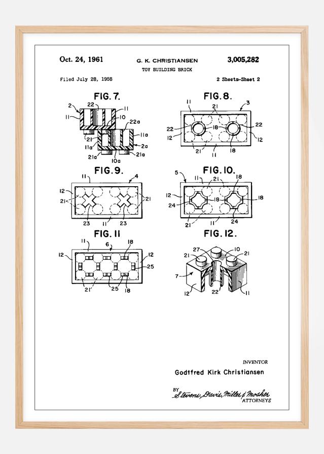 Patent Print - Lego Block II - White Plagát