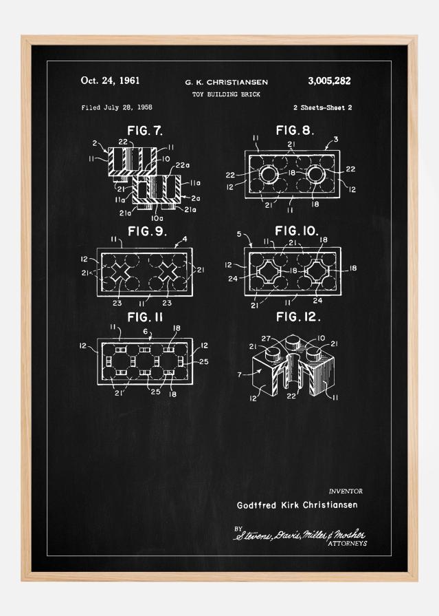 Patent Print - Lego Block II - Black Plagát