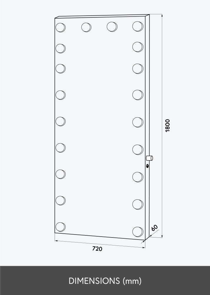 KAILA Kozmetické zrkadlo Hollywood Edge 20 E27 Cierna 72x180 cm