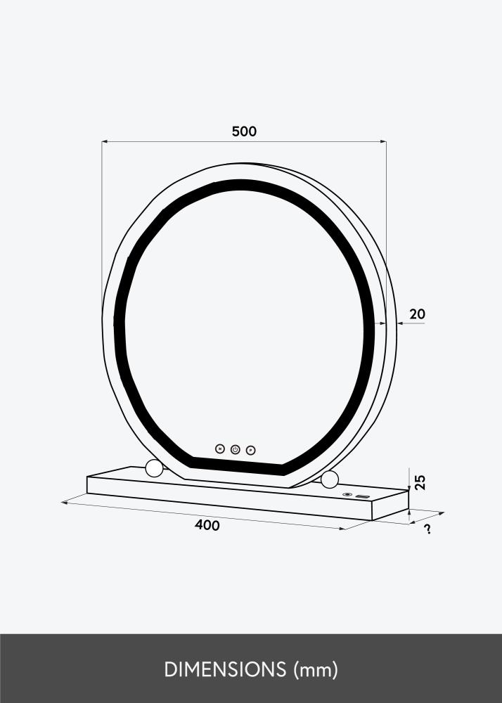 KAILA Kozmetické zrkadlo Round LED Cierna 50 cm Ø