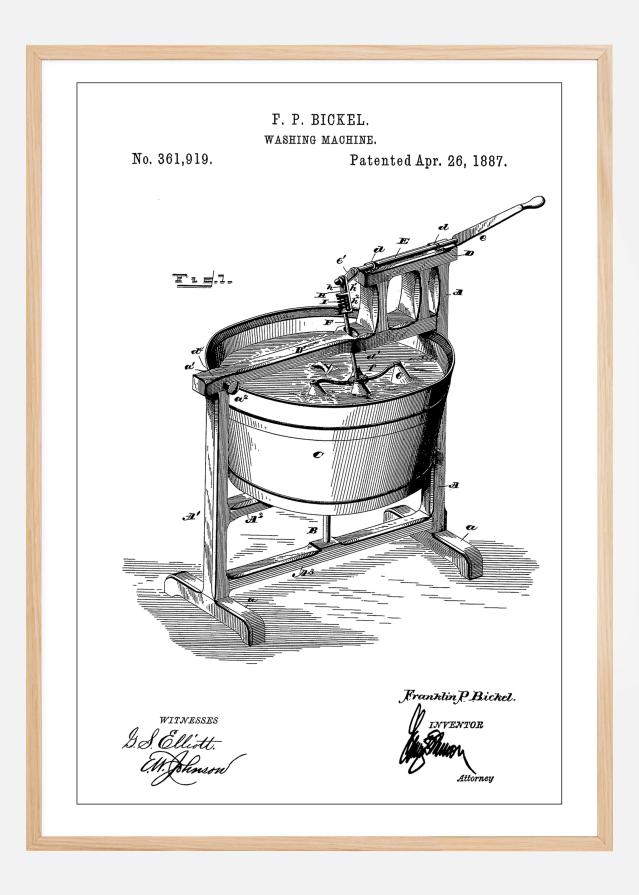 Patent Print - Washing Machine - White Plagát