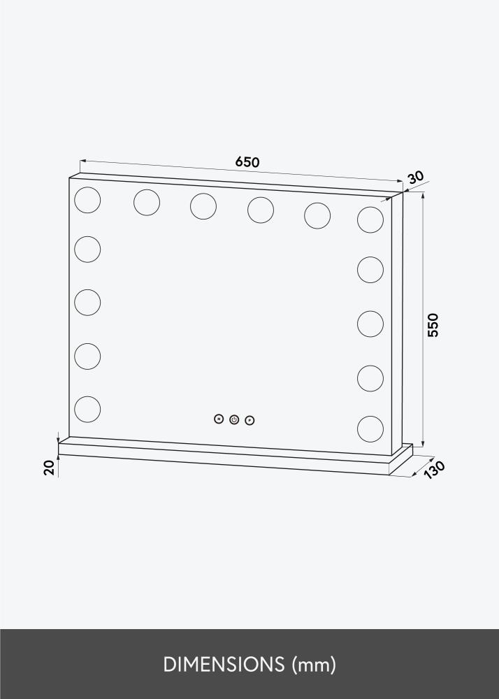 KAILA Kozmetické zrkadlo Base LED 14 Cierna 65x56 cm