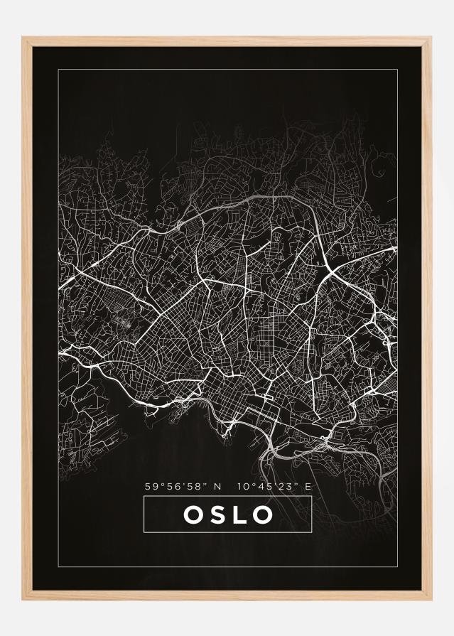 Mapa - Oslo - Cierna Plagát