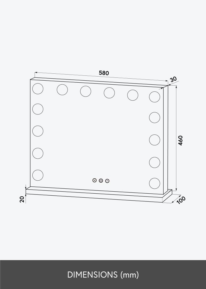 KAILA Kozmetické zrkadlo Base LED 14 Cierna 56x46 cm