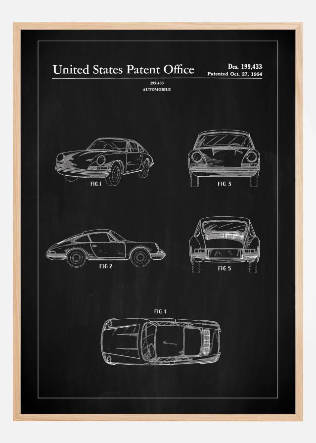 Patent Print - Porsche 911 Carrera - Black Plagát