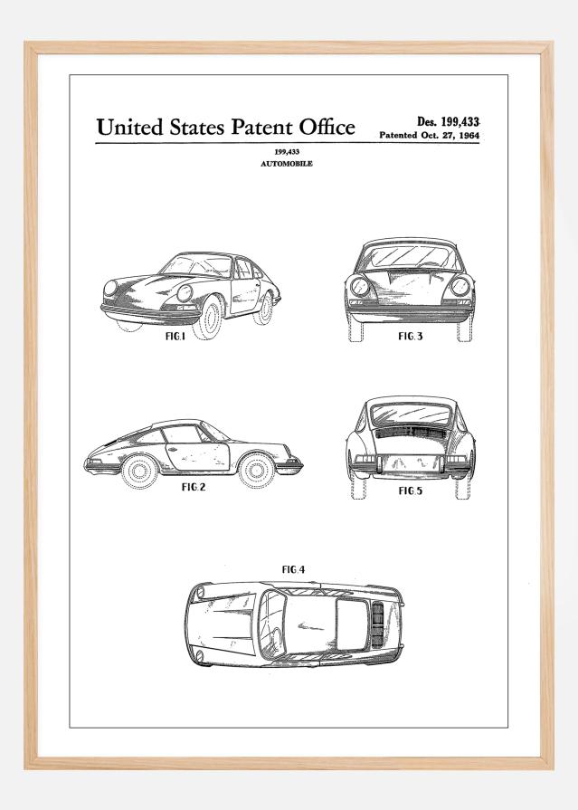 Patent Print - Porsche 911 Carrera - White Plagát