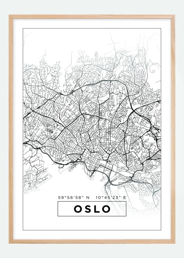 Mapa - Oslo - Biela Plagát