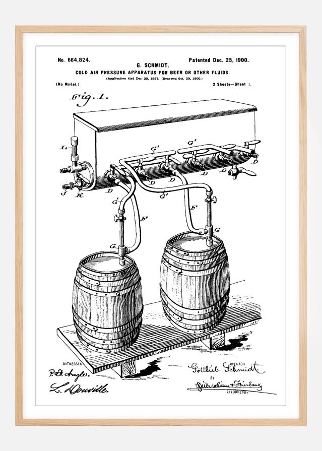 Patent Print - Beer Kegs - White Plagát