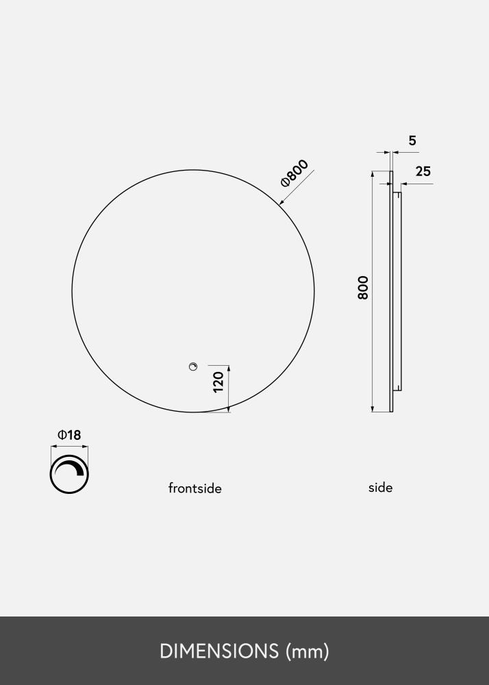 KAILA Zrkadlo LED 80 cm Ø