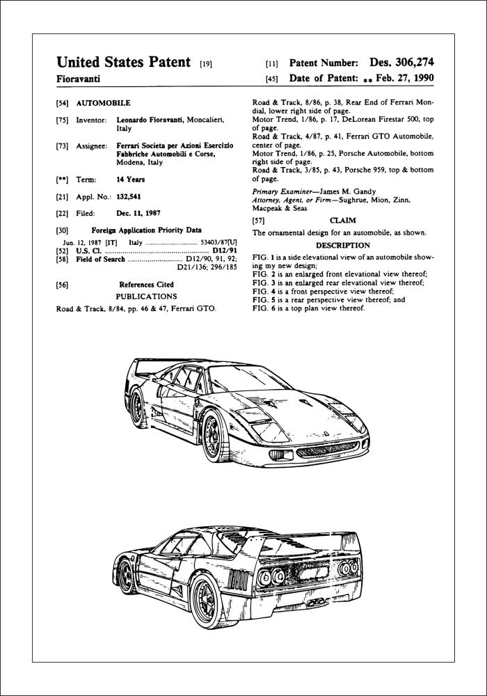 Motív patentov - Ferrari F40 v Plagát