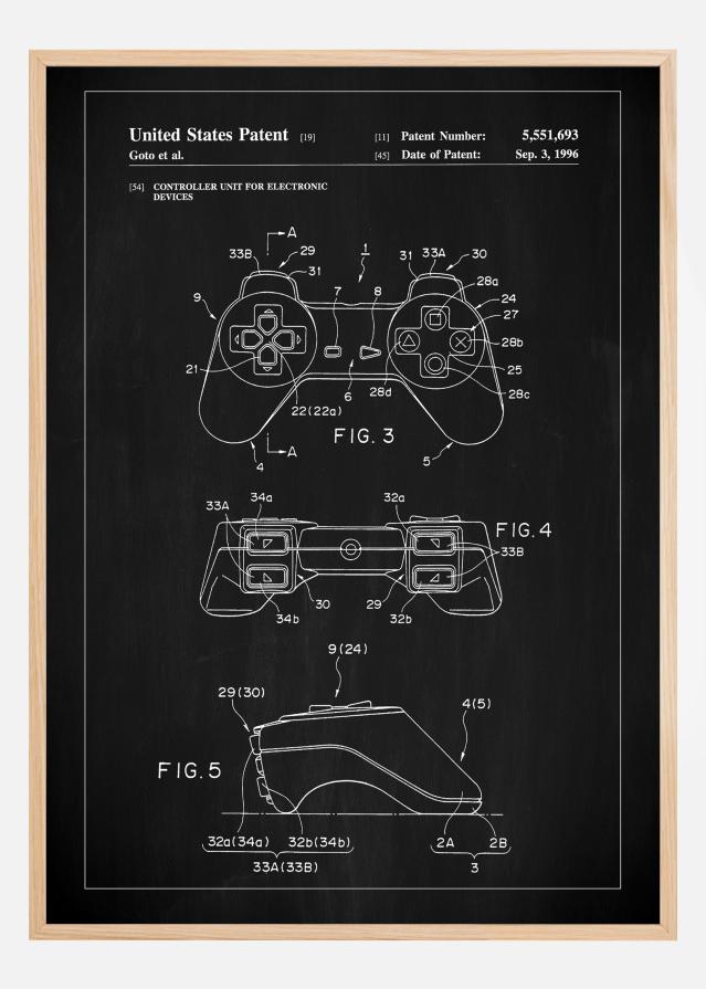 Patent Print - Game Controller II - Black Plagát