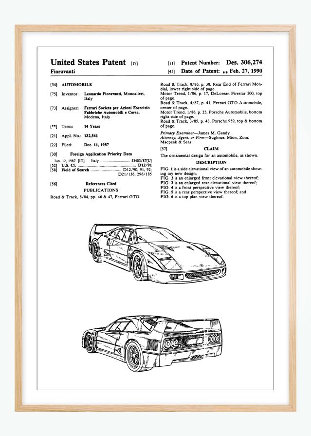 Motív patentov - Ferrari F40 v Plagát