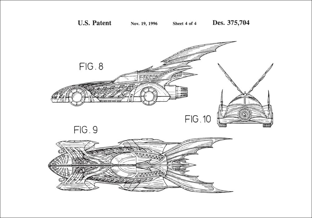 Motív patentov - Batman - Batmobile 1996 IIII Plagát