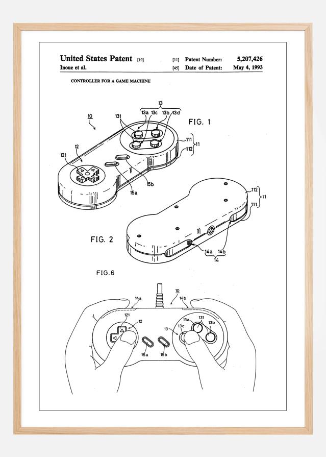 Patent Print - Game Controller I - White Plagát