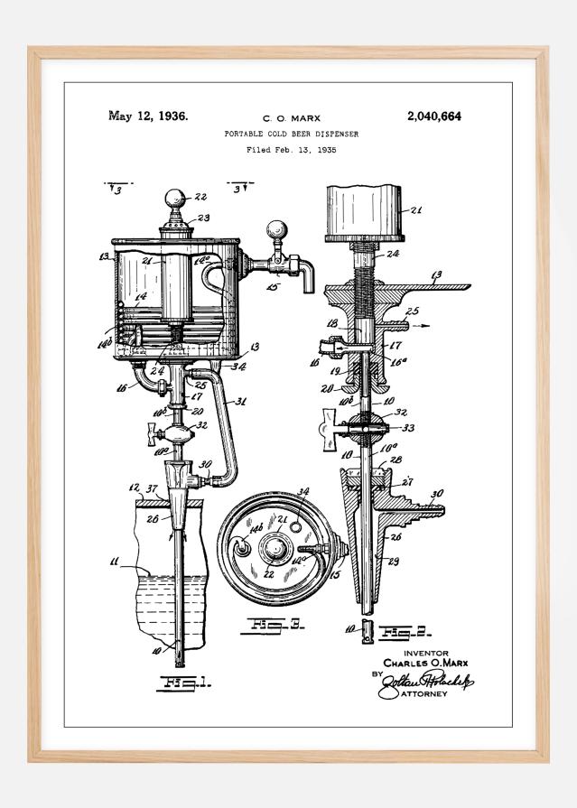 Patent Print - Portable Cold Beer Dispenser - White Plagát