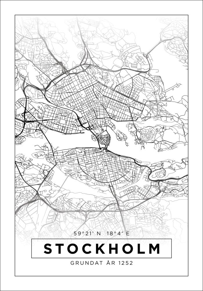 Mapa - Stockholm - Biela Plagát