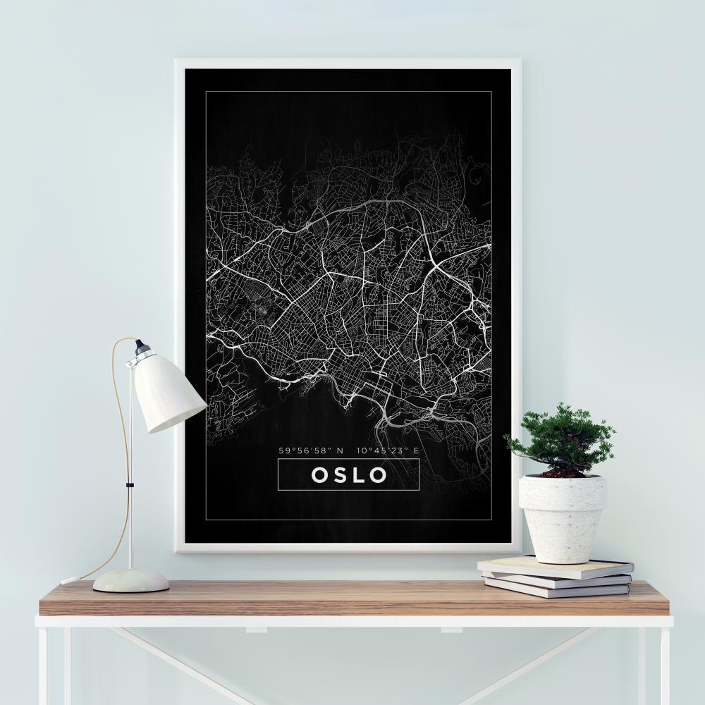 Mapa - Oslo - Cierna Plagát