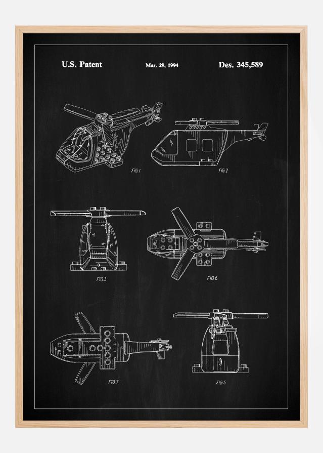 Patent Print - Lego Helicopter - Black Plagát