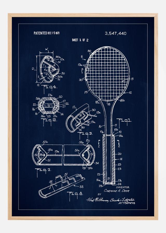 Patent Print - Tennis Racket - Blue Plagát