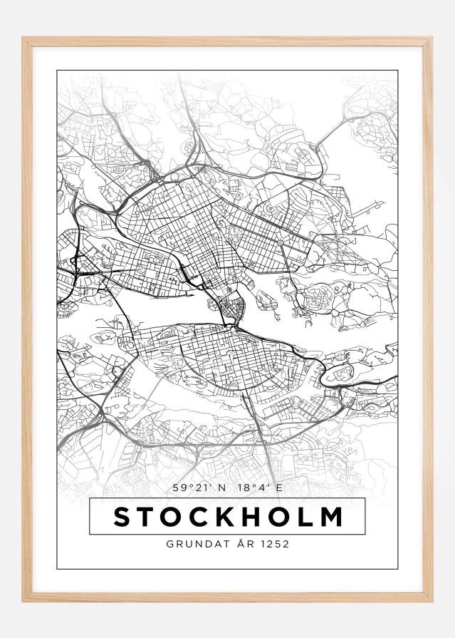 Mapa - Stockholm - Biela Plagát