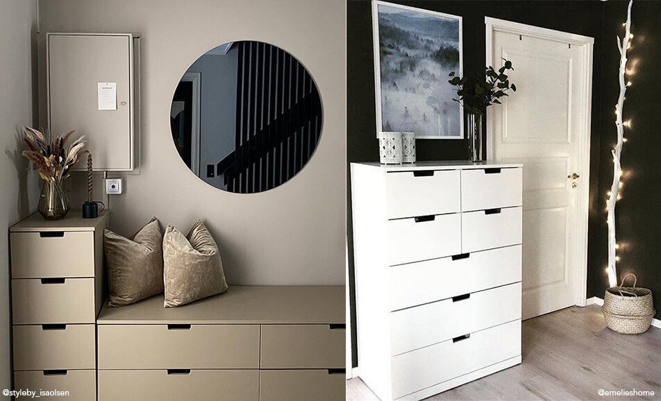 Výbava chodby - lavica s úložným priestorom a biela komoda